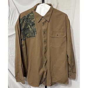 Cabelas‎ Men's Camo Shoulder Skeet Shooting Shirt Brown 2XLT  100% Cotton